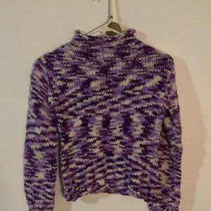 Route 66 Purple and Cream Cowl Neck Sweater
